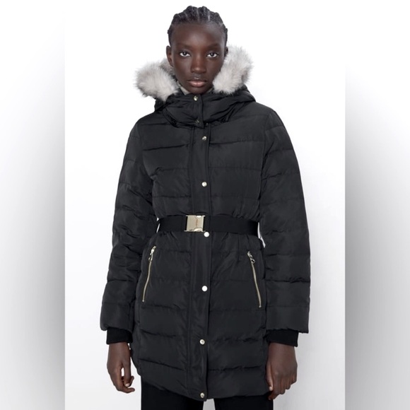 womens jacket zara down jacket with faux fur hood